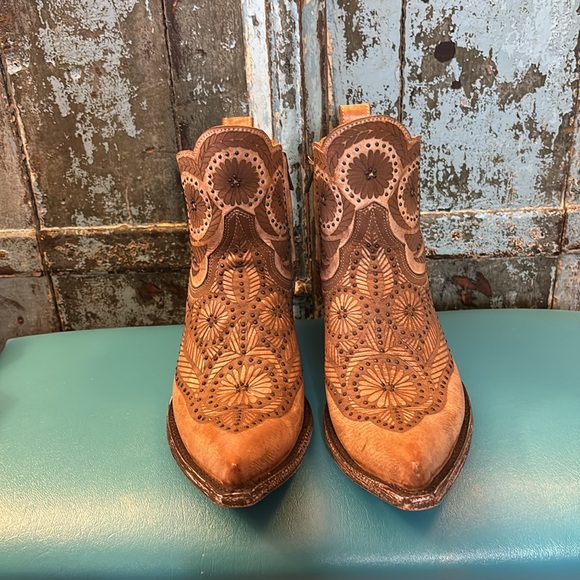 Old Gringo Valentine Dion Brown Tan Floral Beaded Ankle Boots Western 8 - Picture 4 of 15